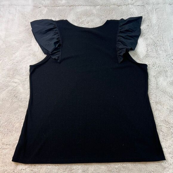 Torrid Top Flutter Sleeve Ruffle Ribbed Blouse Office Black Plus Size 4X - Picture 8 of 8